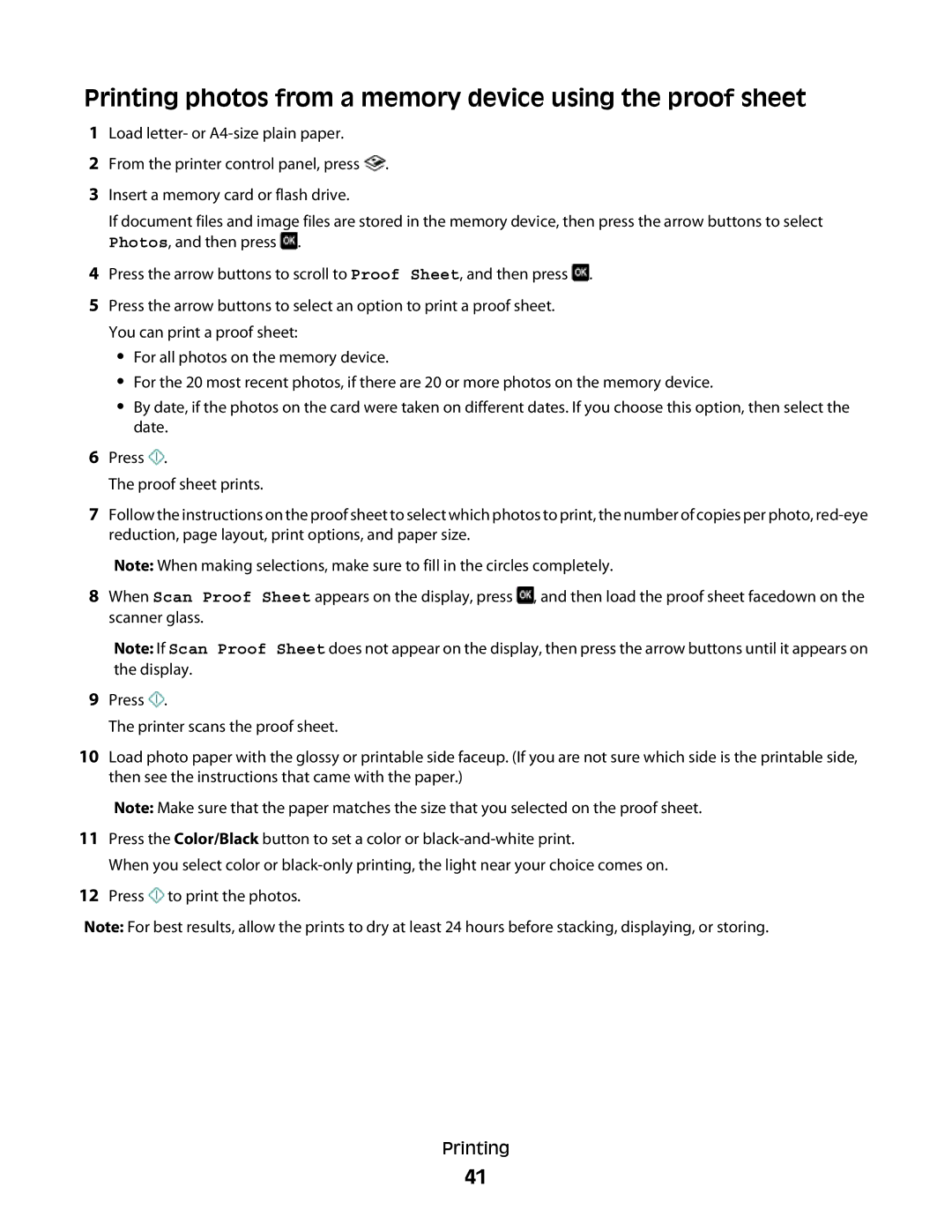 Lexmark 10E, 101 manual Printing photos from a memory device using the proof sheet 