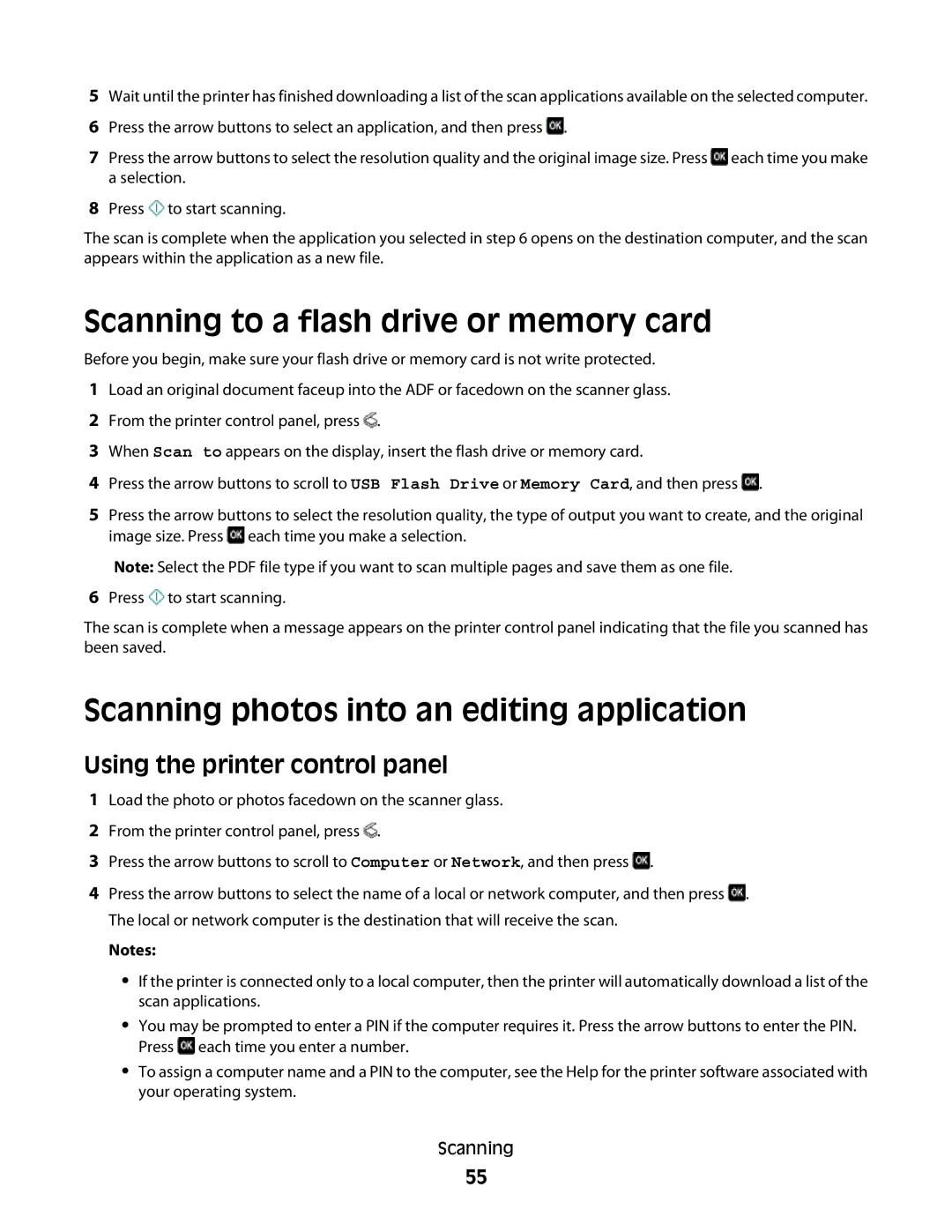 Lexmark 10E, 101 manual Scanning to a flash drive or memory card, Scanning photos into an editing application 