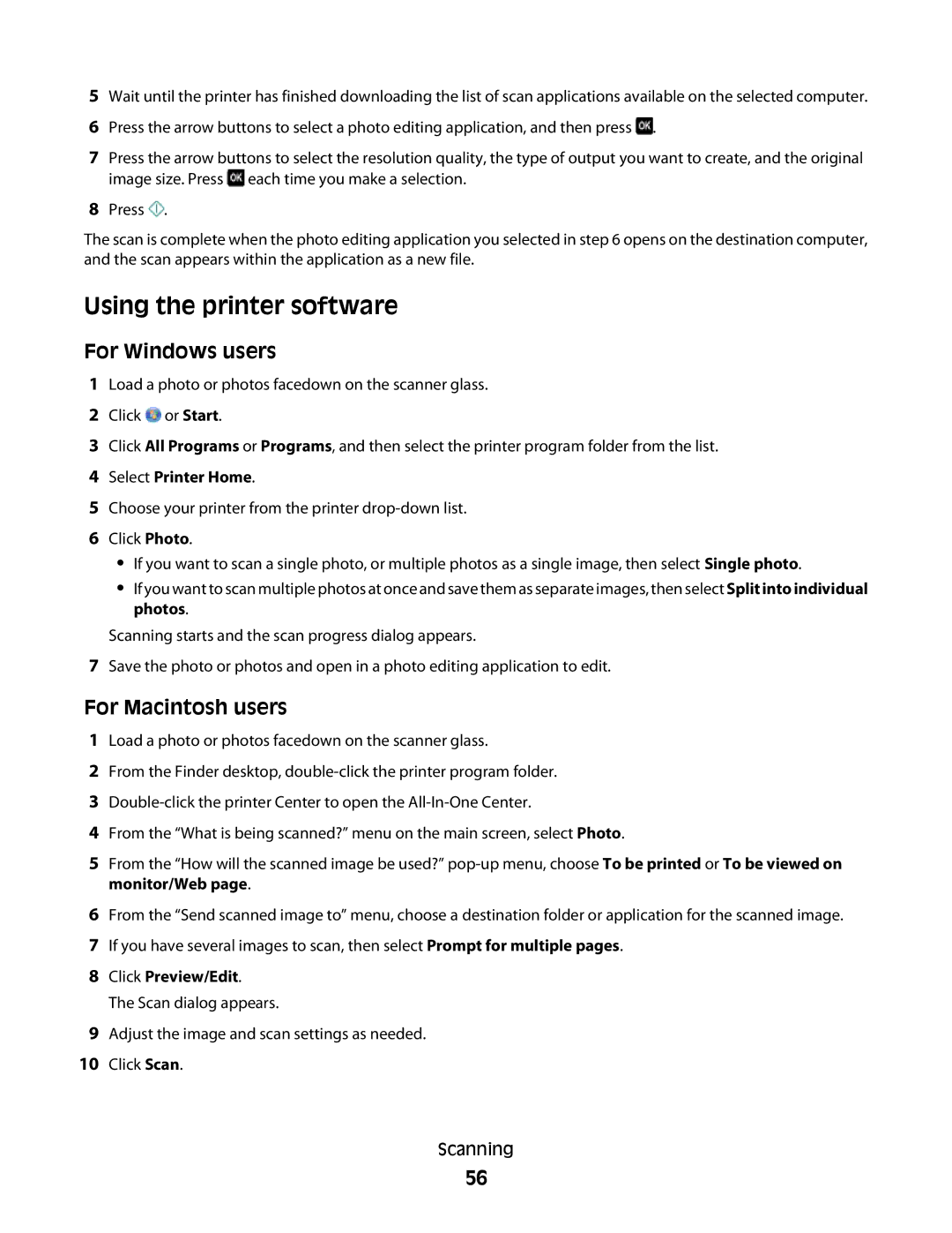 Lexmark 101, 10E manual Using the printer software, Click Preview/Edit 