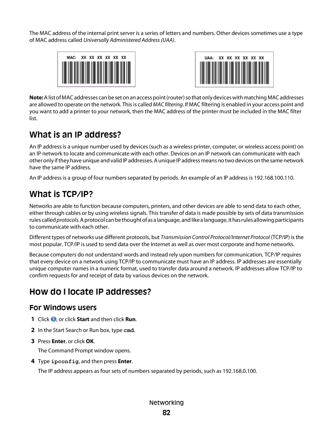 Lexmark 101, 10E manual What is an IP address?, What is TCP/IP?, How do I locate IP addresses? 