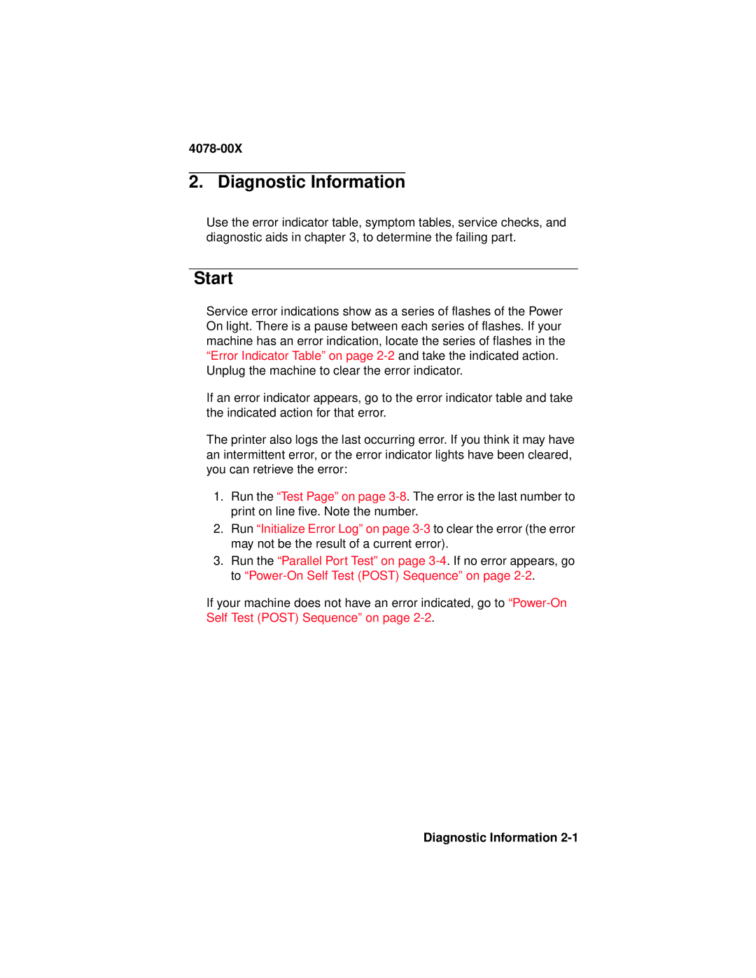 Lexmark 1020 manual Diagnostic Information, Start 