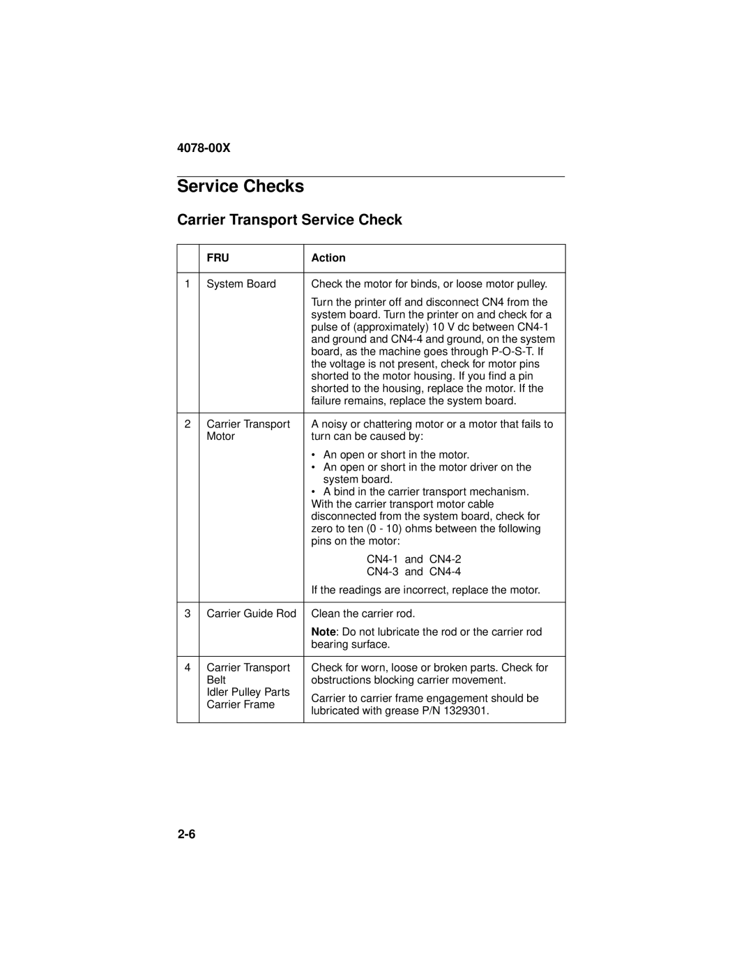 Lexmark 1020 manual Service Checks, Carrier Transport Service Check 