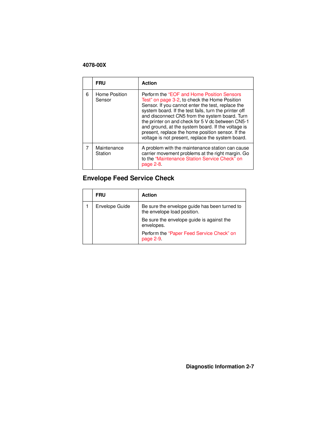 Lexmark 1020 manual Envelope Feed Service Check, Perform the EOF and Home Position Sensors 