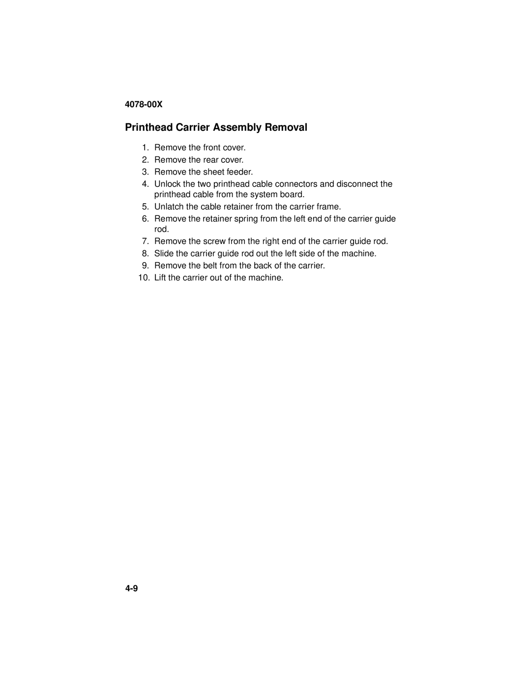 Lexmark 1020 manual Printhead Carrier Assembly Removal 