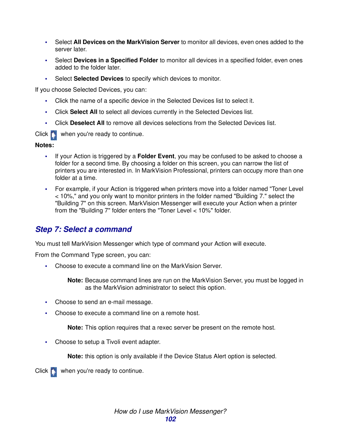 Lexmark 11 manual Select a command, 102 