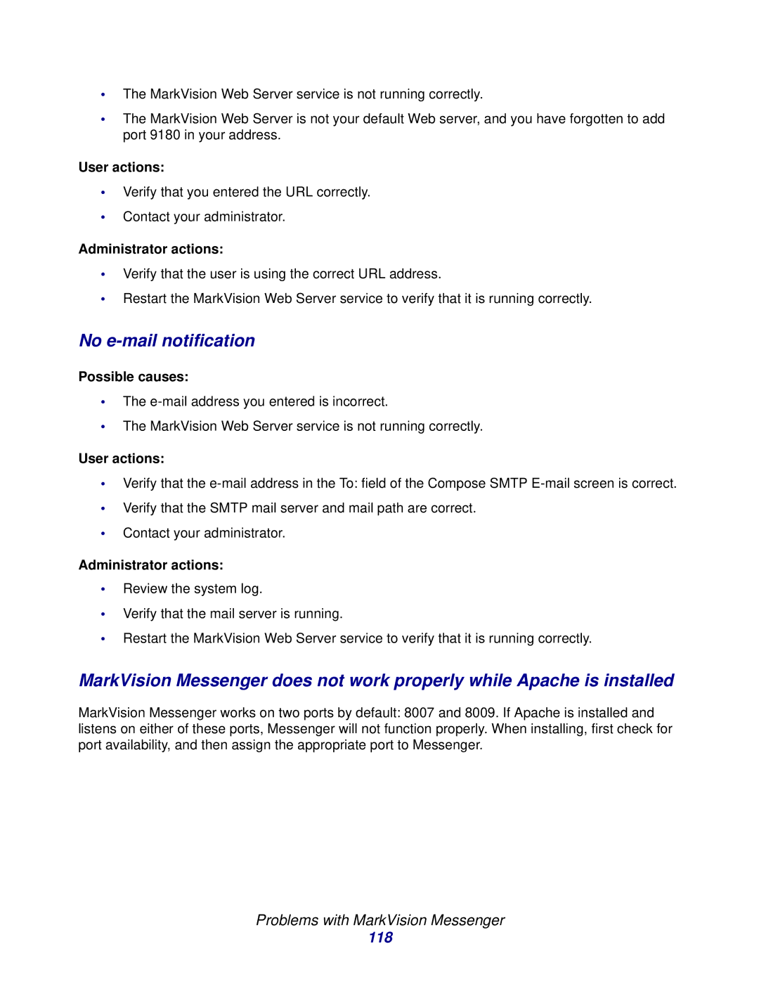 Lexmark manual No e-mail notification, 118 