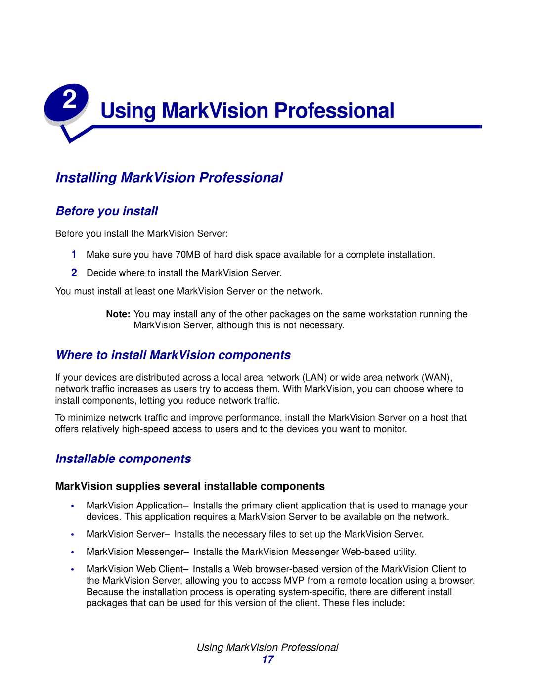 Lexmark 11 manual Installing MarkVision Professional, Before you install, Where to install MarkVision components 