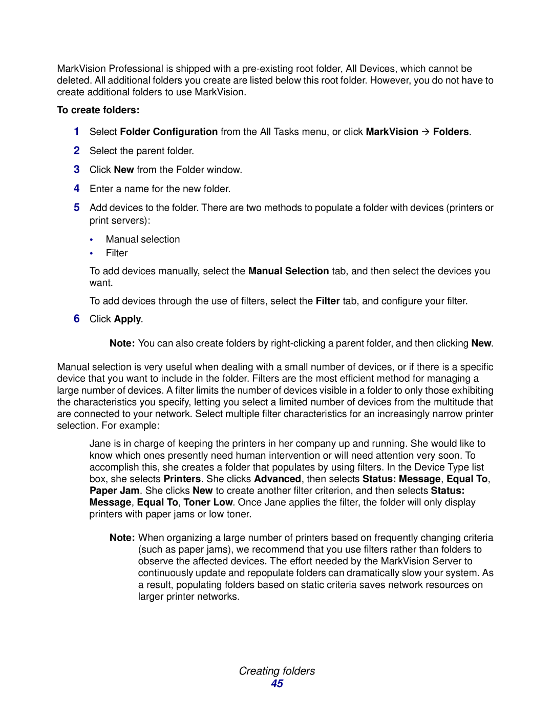 Lexmark 11 manual To create folders 