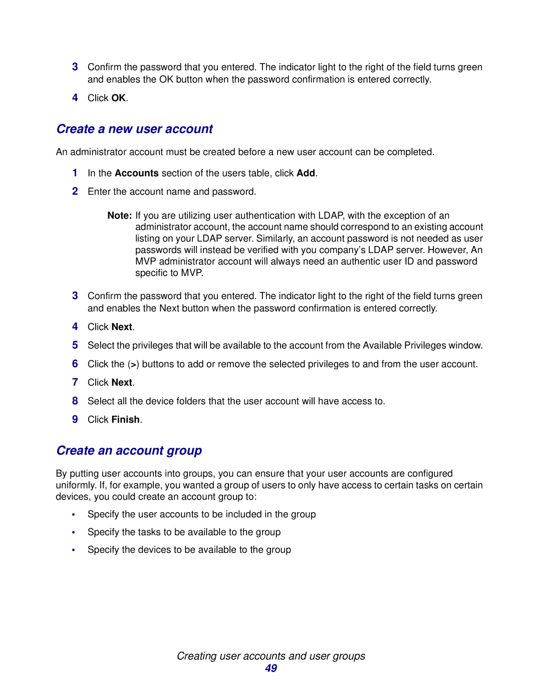 Lexmark 11 manual Create a new user account, Create an account group 