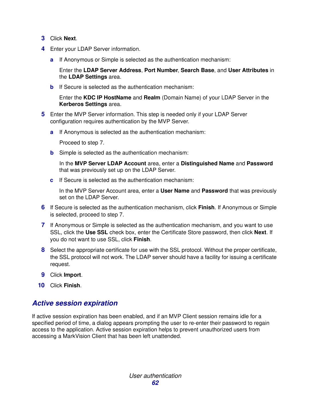 Lexmark 11 manual Active session expiration 