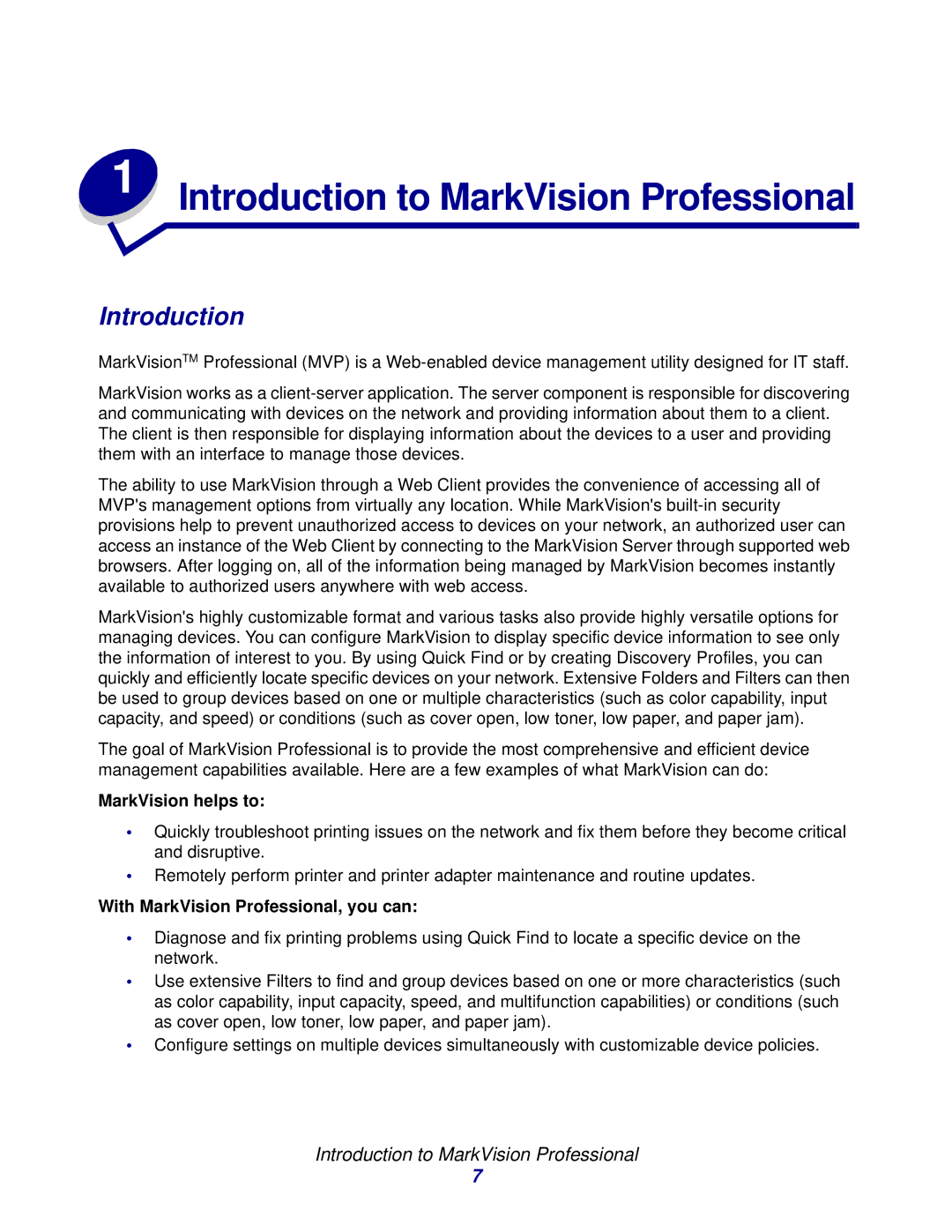 Lexmark 11 manual Introduction to MarkVision Professional, MarkVision helps to, With MarkVision Professional, you can 