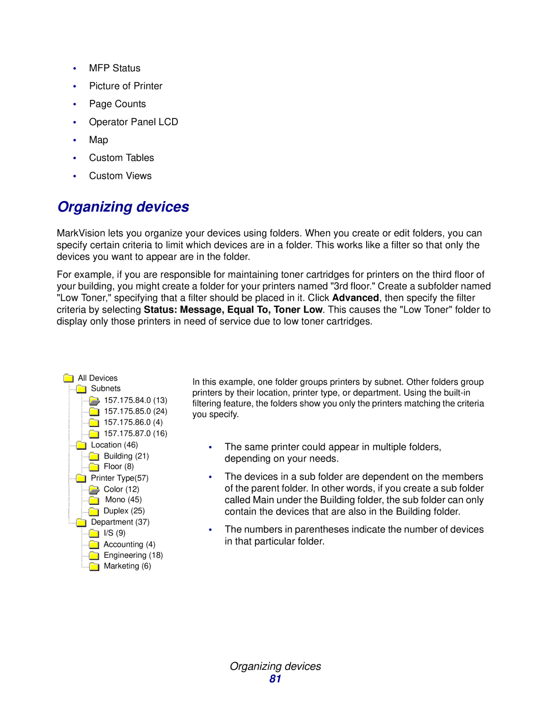 Lexmark 11 manual Organizing devices 