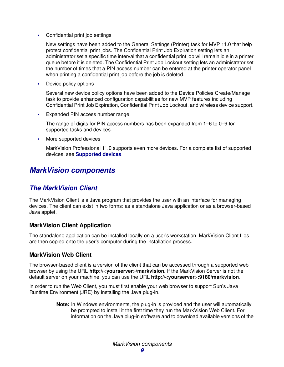 Lexmark 11 manual MarkVision components, MarkVision Client Application, MarkVision Web Client 