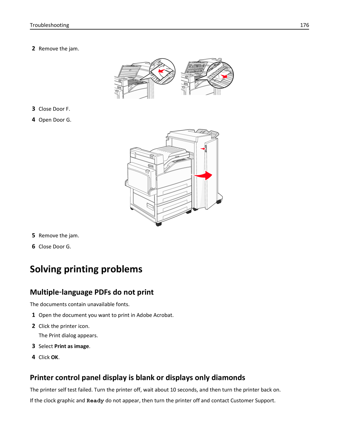 Lexmark 19Z0301, 110, W850DN manual Solving printing problems, Multiple‑language PDFs do not print, Select Print as image 