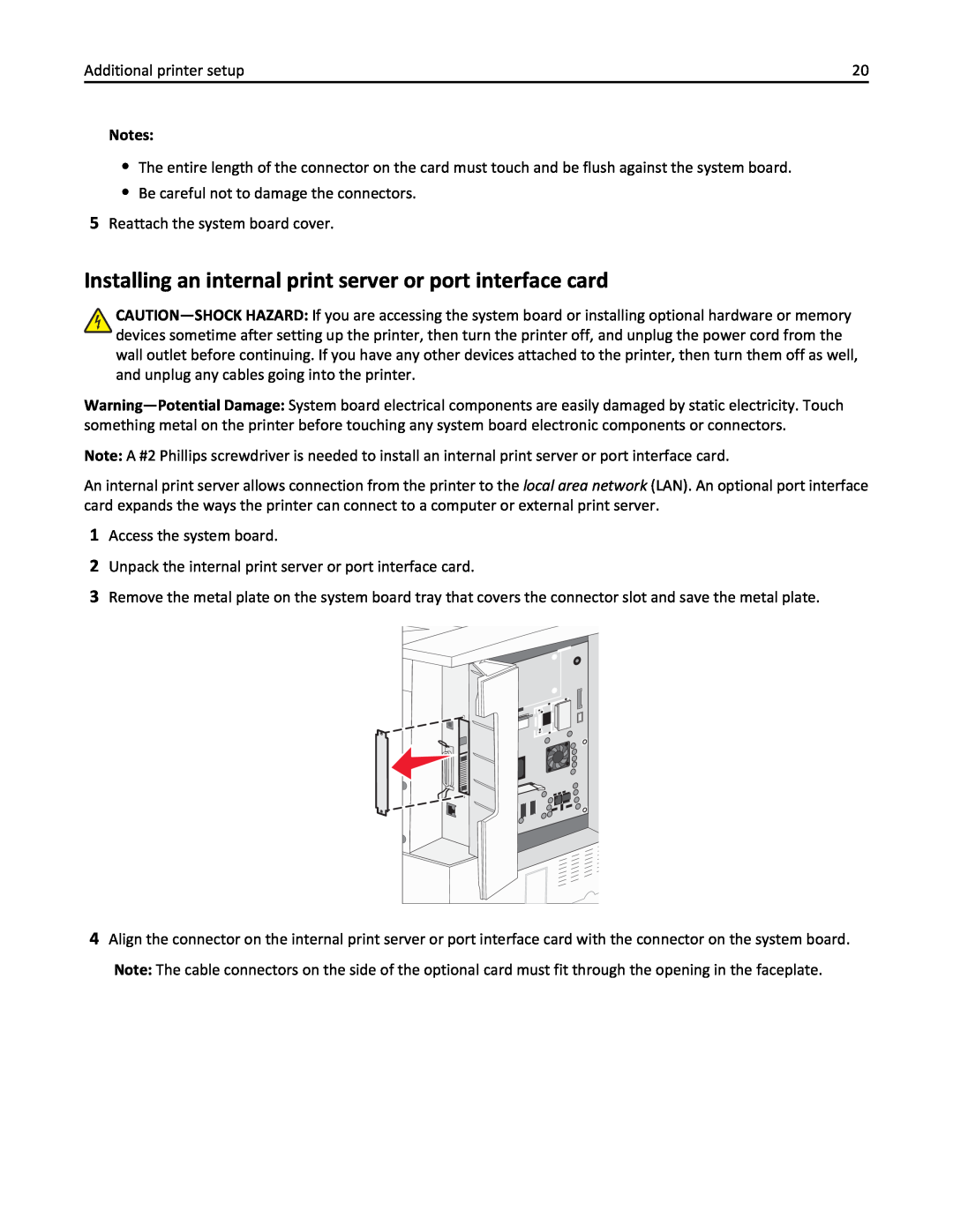 Lexmark 19Z0301, 110, W850DN manual Installing an internal print server or port interface card 