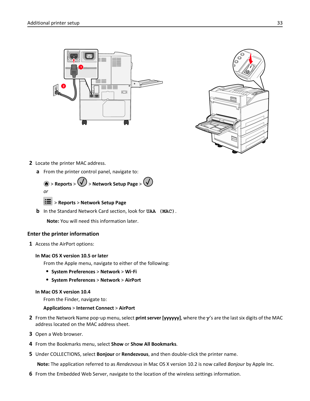 Lexmark 110, W850DN, 19Z0301 manual Enter the printer information, Reports Network Setup Page or Reports Network Setup Page 