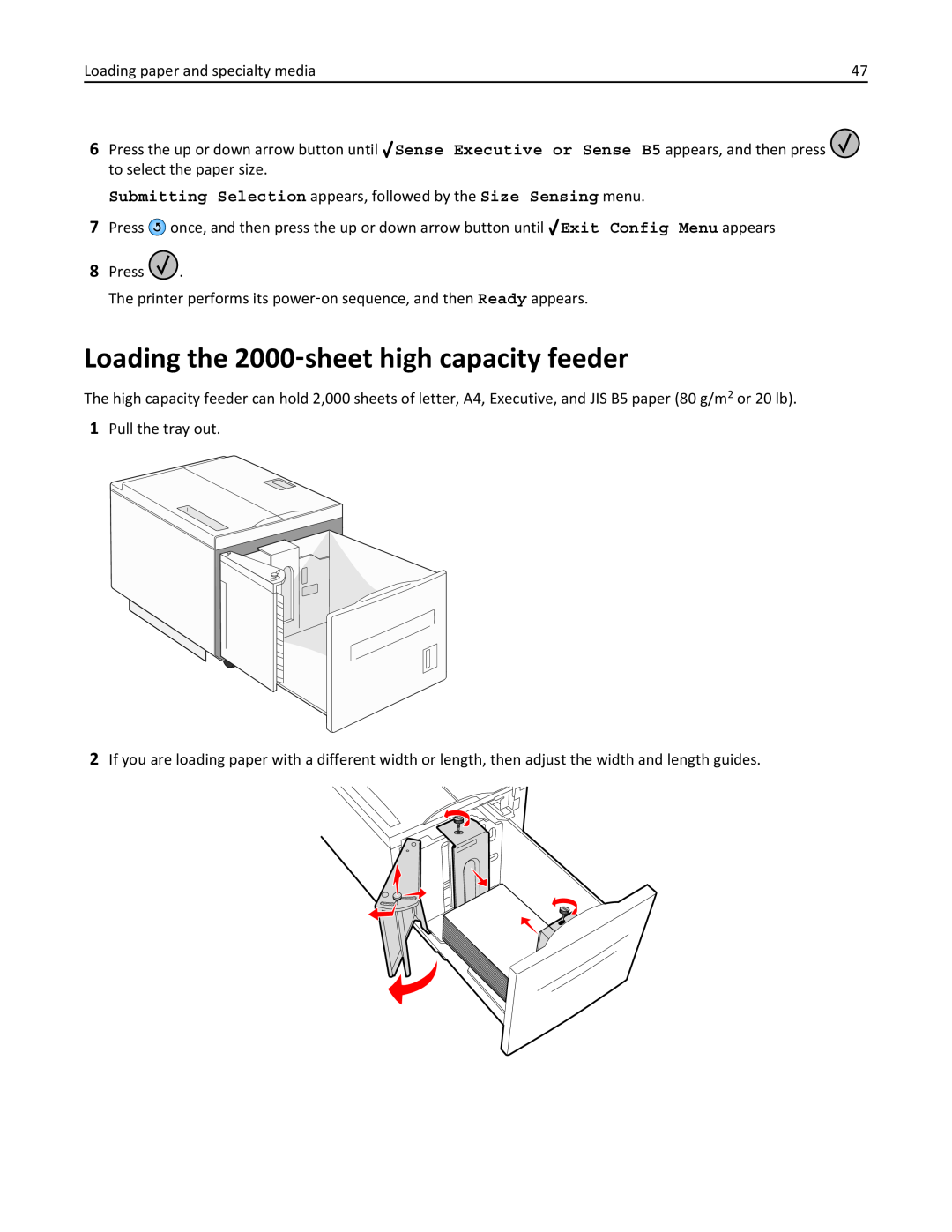 Lexmark 19Z0301, 110, W850DN manual Loading the 2000‑sheet high capacity feeder 