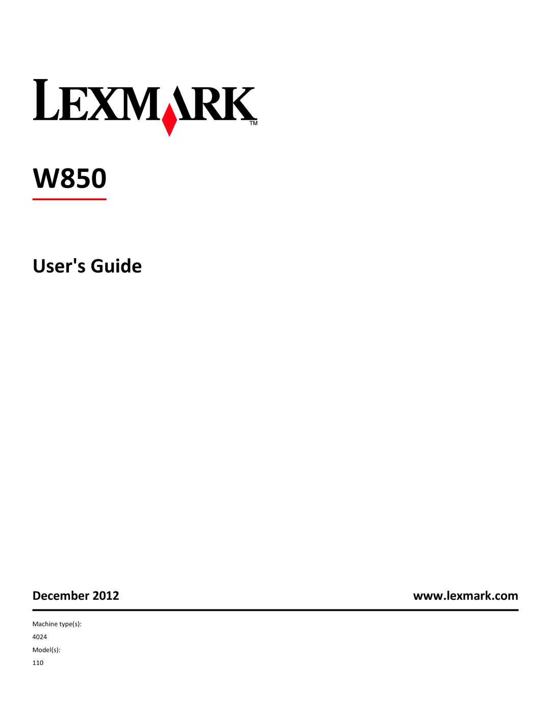 Lexmark W850DN, 110, 19Z0301 manual December 