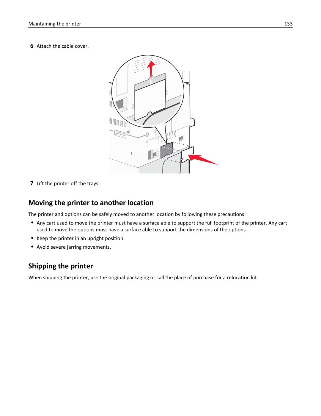 Lexmark W850DN, 110, 19Z0301 manual Moving the printer to another location, Shipping the printer 