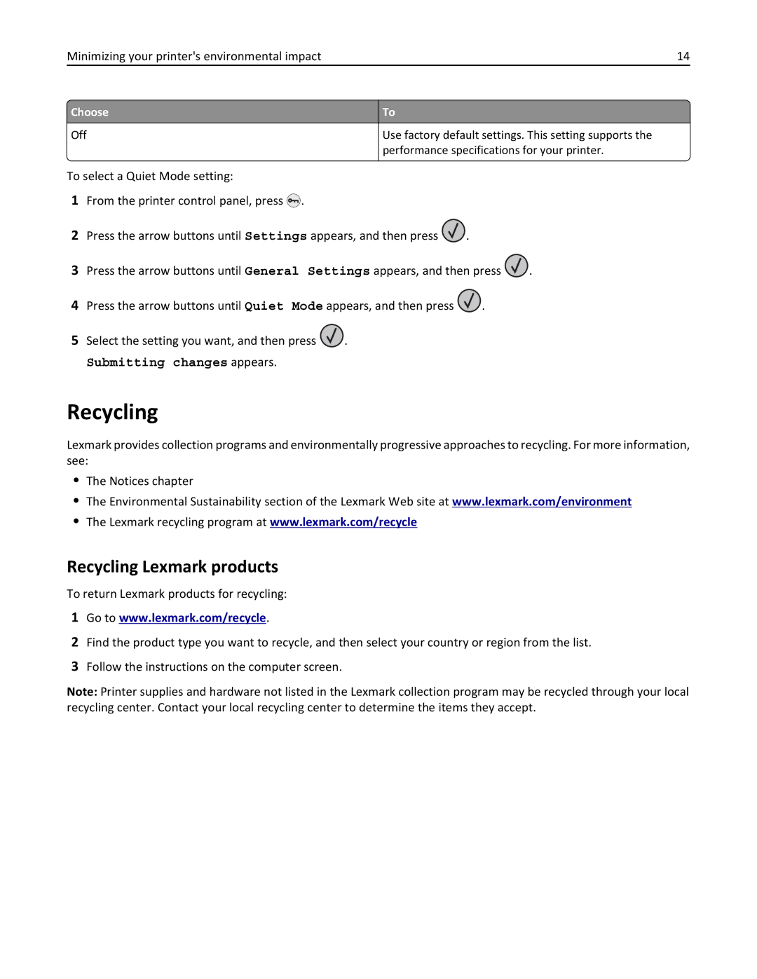 Lexmark 19Z0301, 110, W850DN manual Recycling Lexmark products 