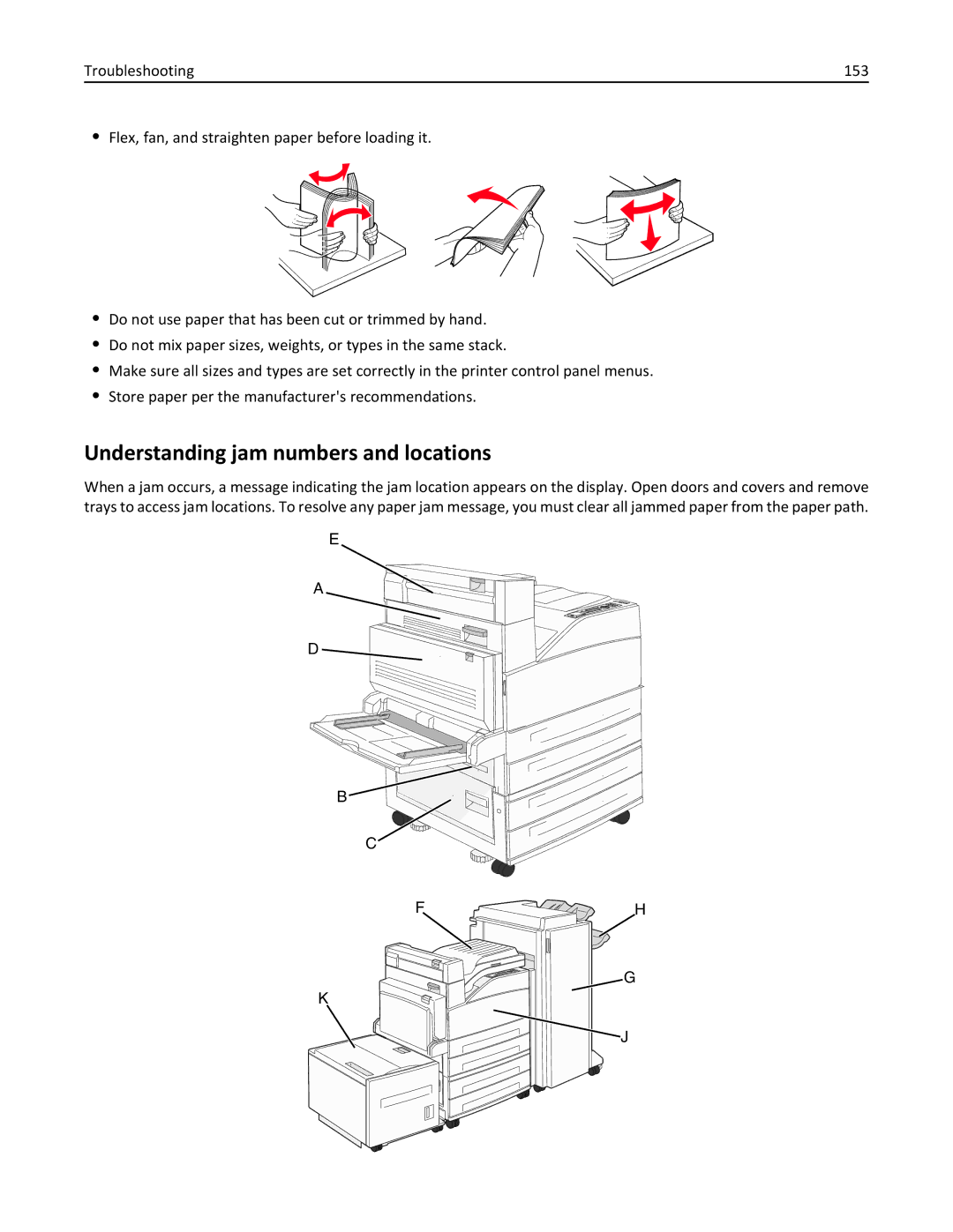 Lexmark 110, W850DN, 19Z0301 manual Understanding jam numbers and locations 