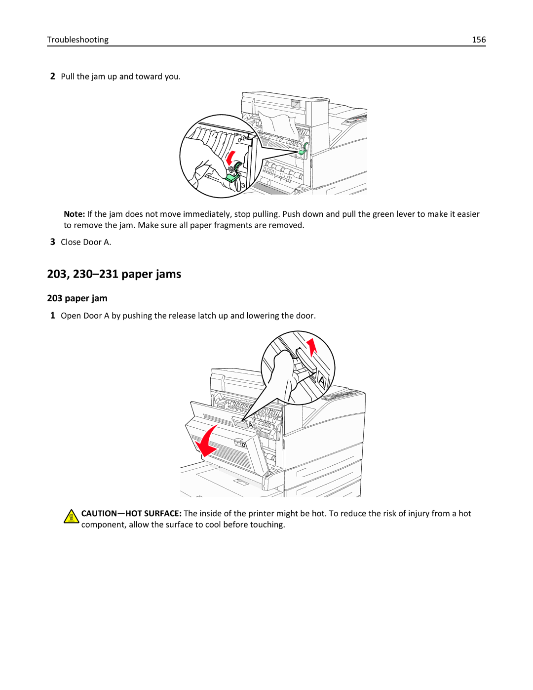 Lexmark 110, W850DN, 19Z0301 manual 203, 230-231 paper jams, Paper jam 