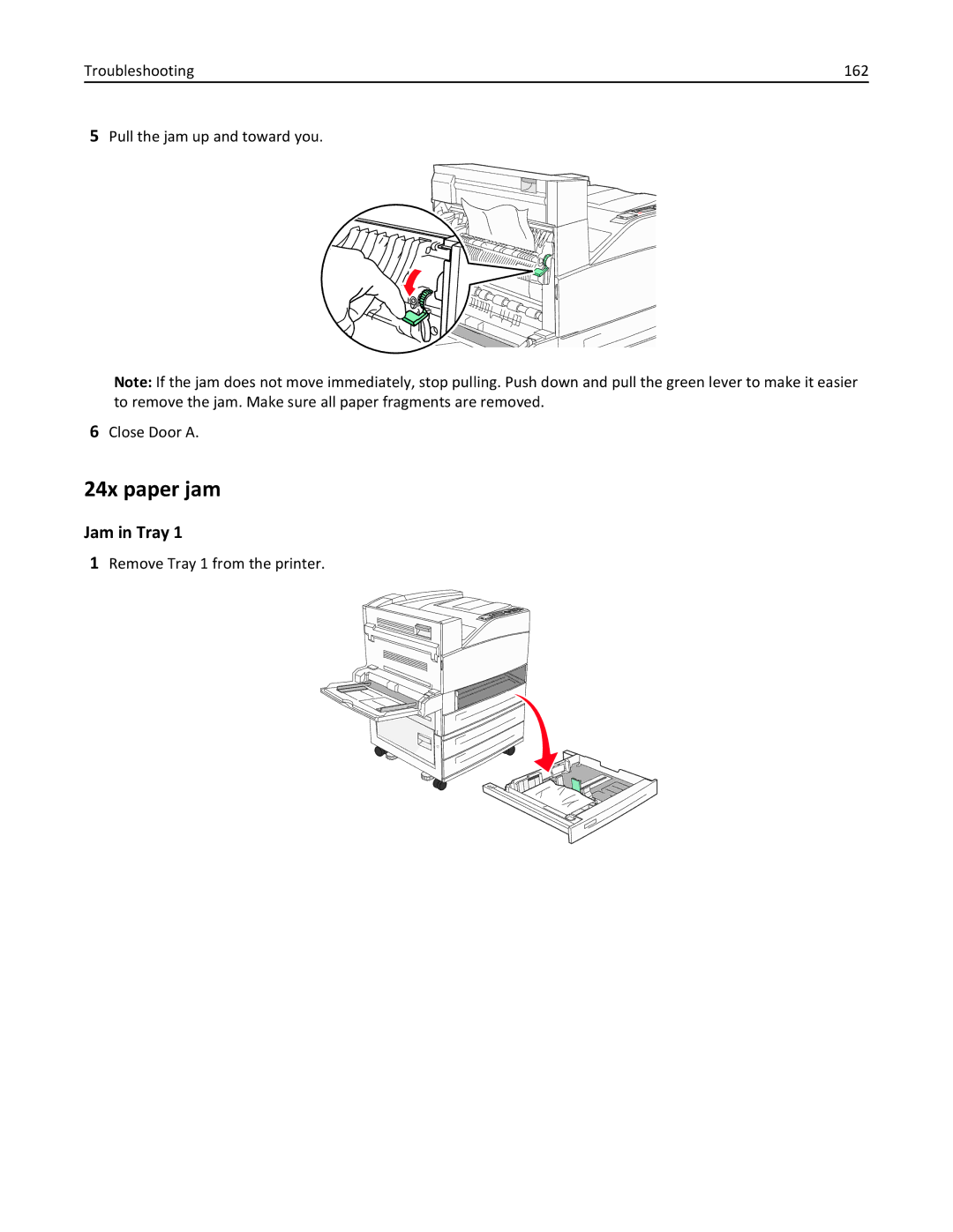 Lexmark 110, W850DN, 19Z0301 manual 24x paper jam, Jam in Tray, Remove Tray 1 from the printer 