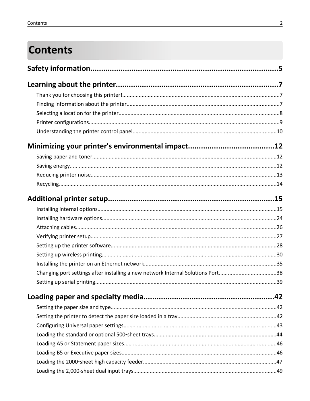 Lexmark 19Z0301, 110, W850DN manual Contents 