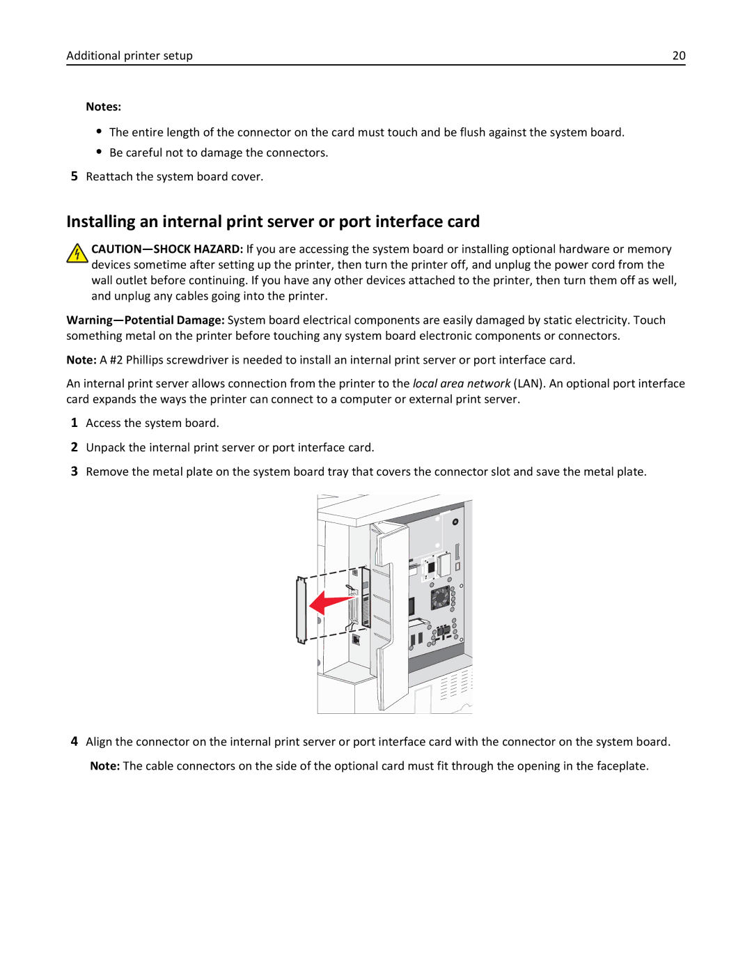 Lexmark 19Z0301, 110, W850DN manual Installing an internal print server or port interface card 