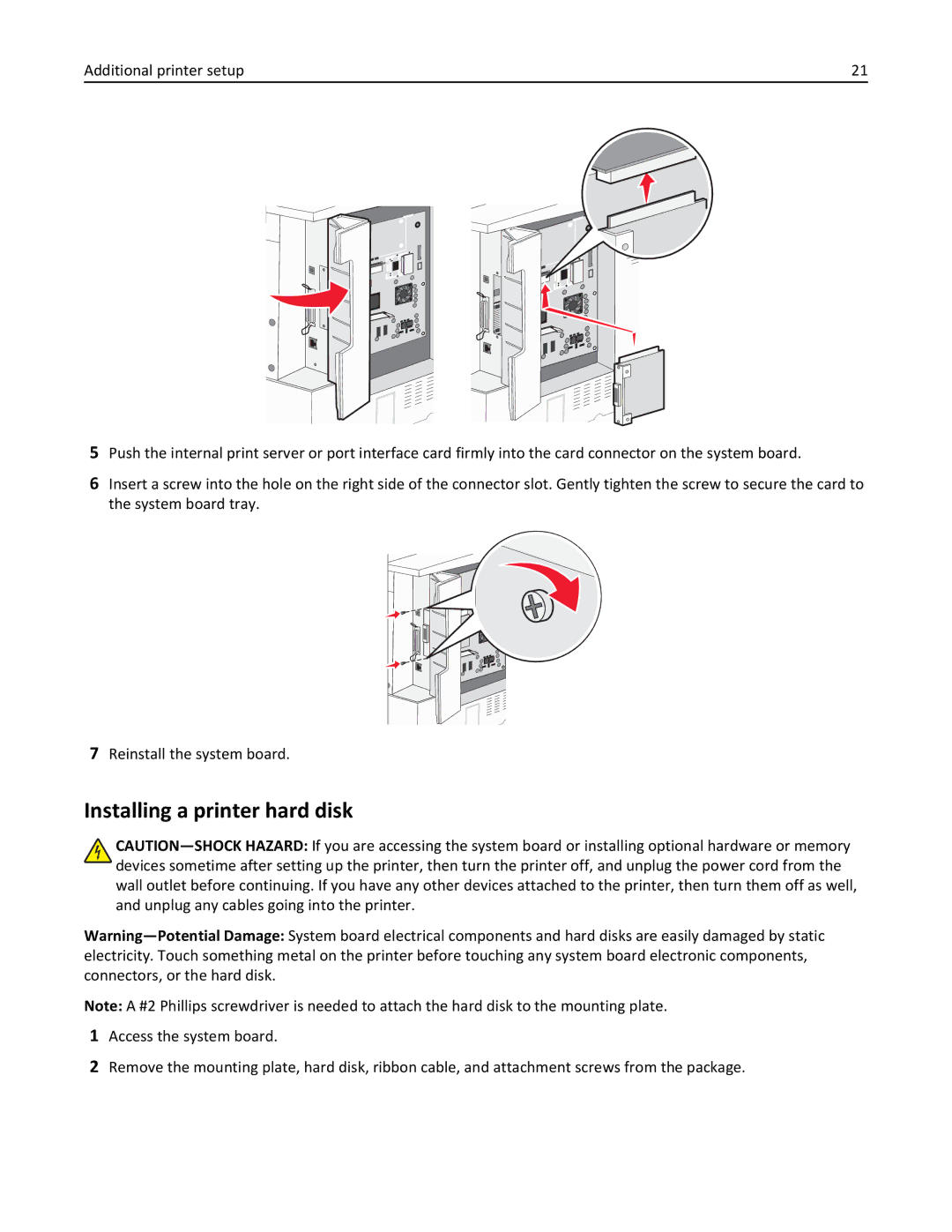 Lexmark 110, W850DN, 19Z0301 manual Installing a printer hard disk 