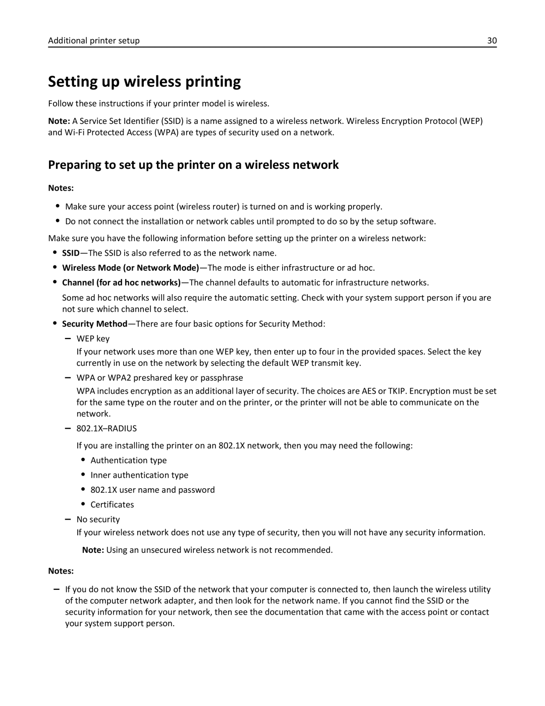 Lexmark 110, W850DN, 19Z0301 manual Setting up wireless printing, Preparing to set up the printer on a wireless network 