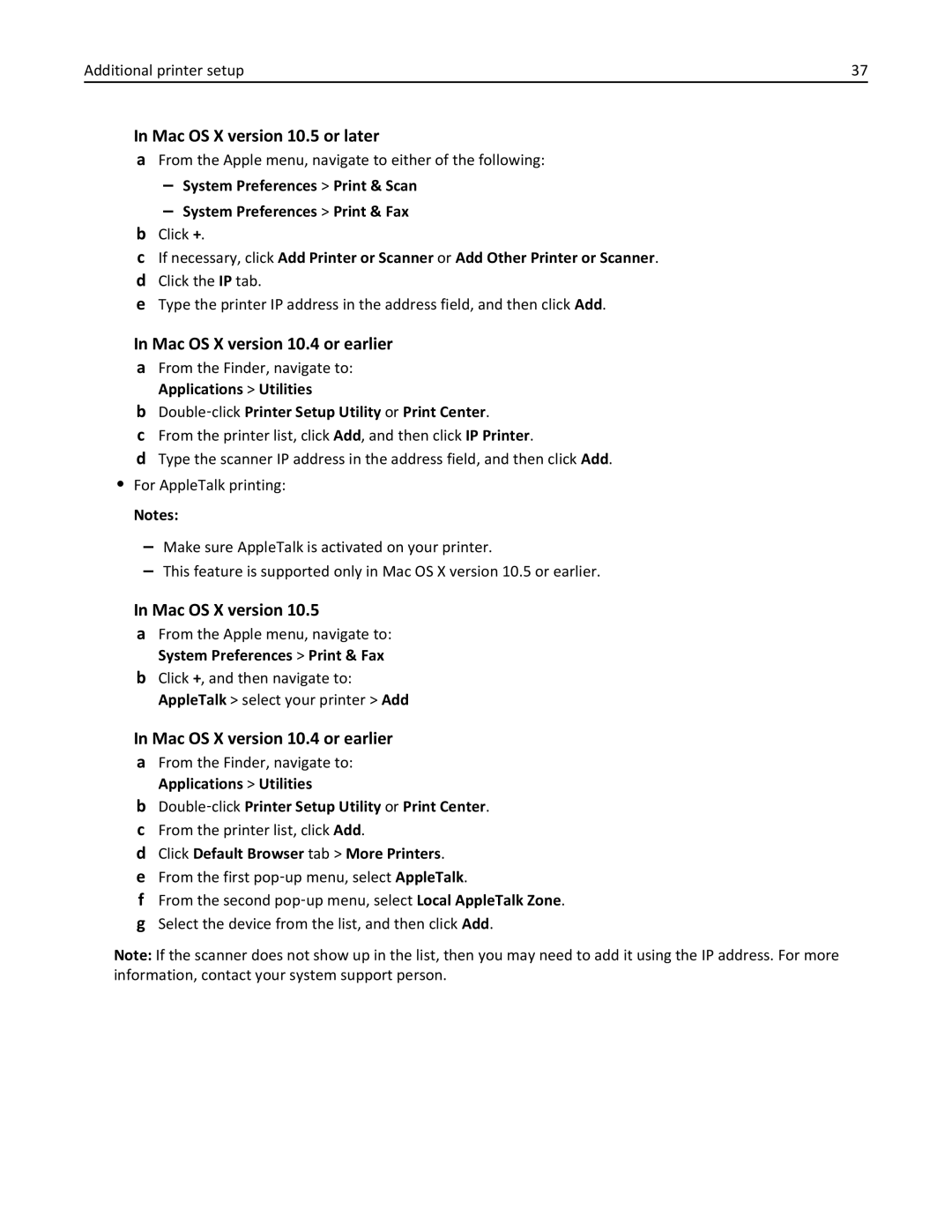 Lexmark W850DN, 110, 19Z0301 manual Mac OS X version 10.5 or later, Mac OS X version 10.4 or earlier 