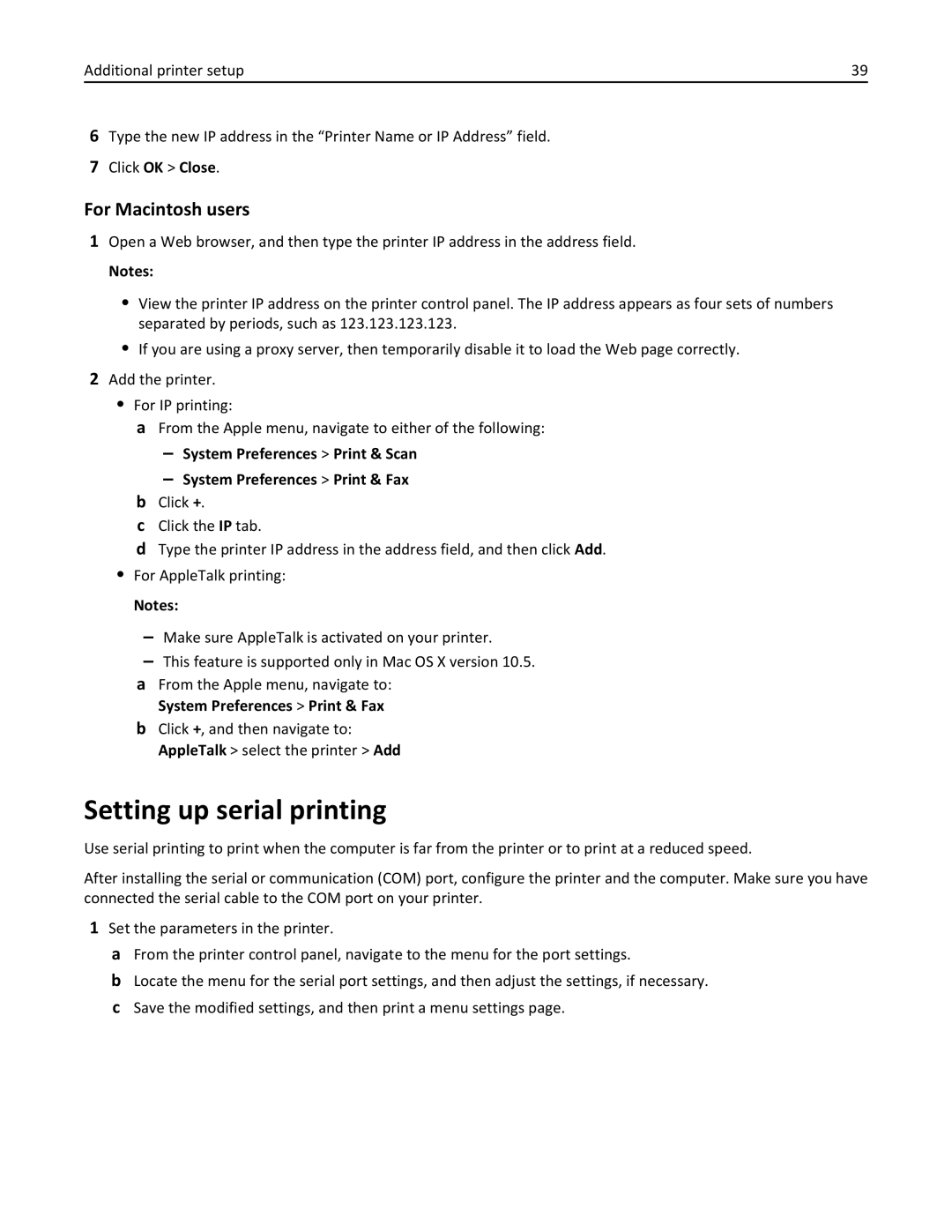 Lexmark 110, W850DN, 19Z0301 manual Setting up serial printing 