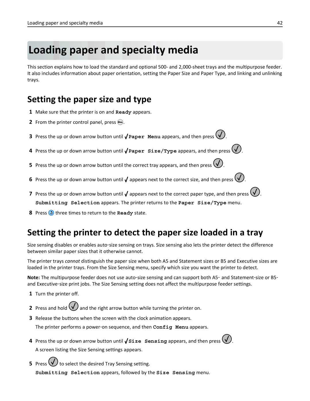 Lexmark 110, W850DN, 19Z0301 manual Setting the paper size and type, Loading paper and specialty media 