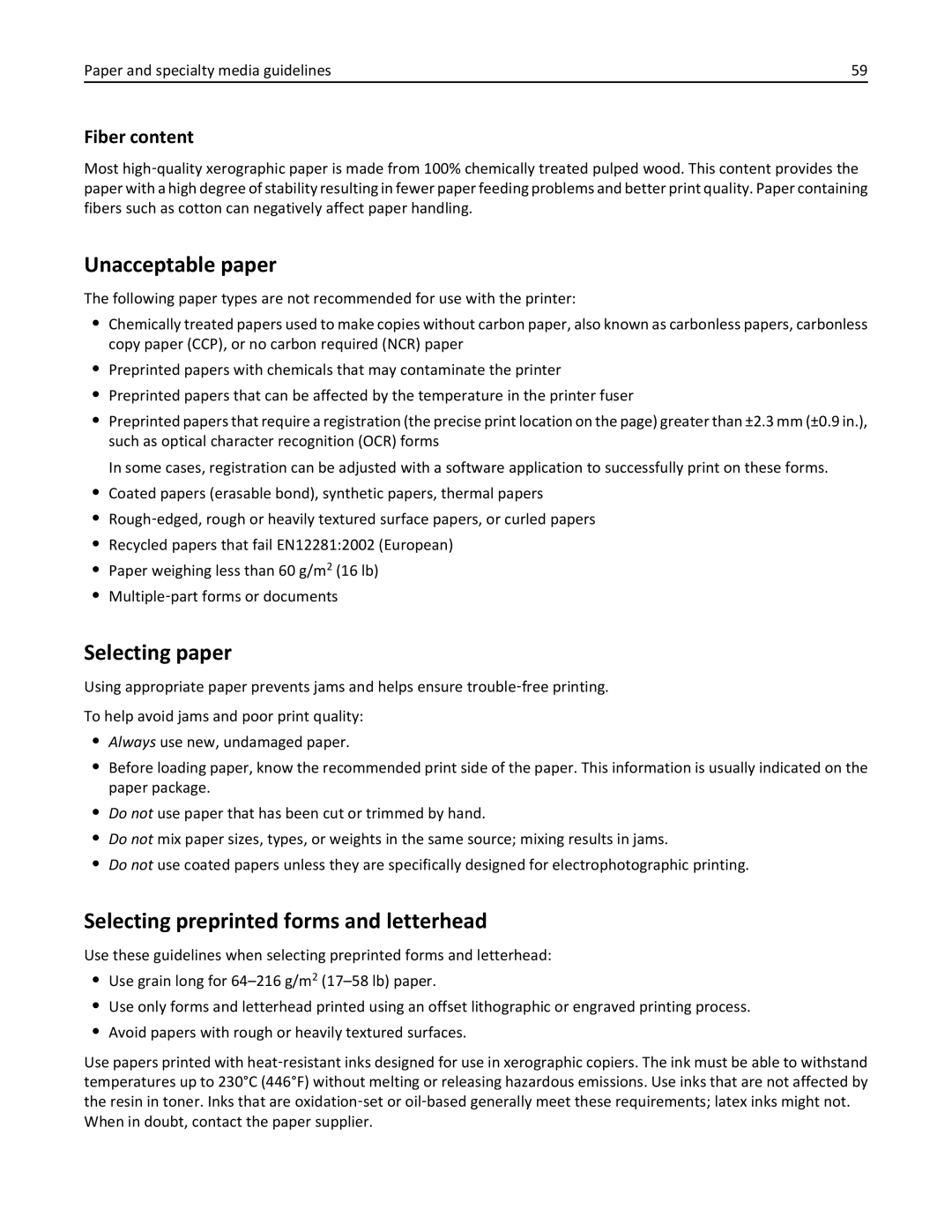 Lexmark 19Z0301, 110, W850DN manual Unacceptable paper, Selecting paper, Selecting preprinted forms and letterhead 