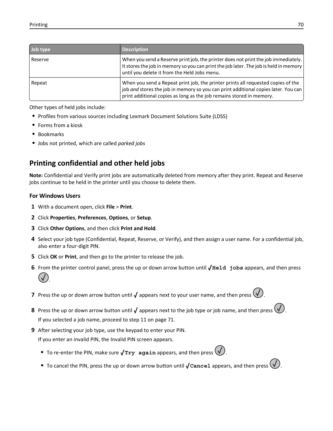 Lexmark W850DN, 110 Printing confidential and other held jobs, For Windows Users, With a document open, click File Print 