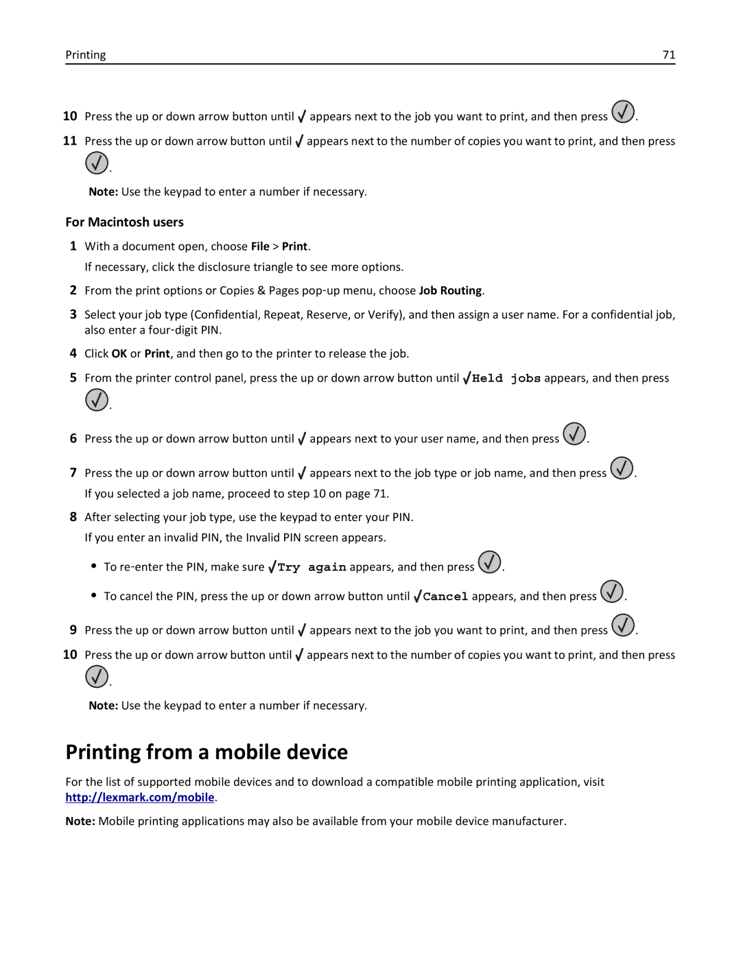 Lexmark 19Z0301, 110, W850DN manual Printing from a mobile device, For Macintosh users 