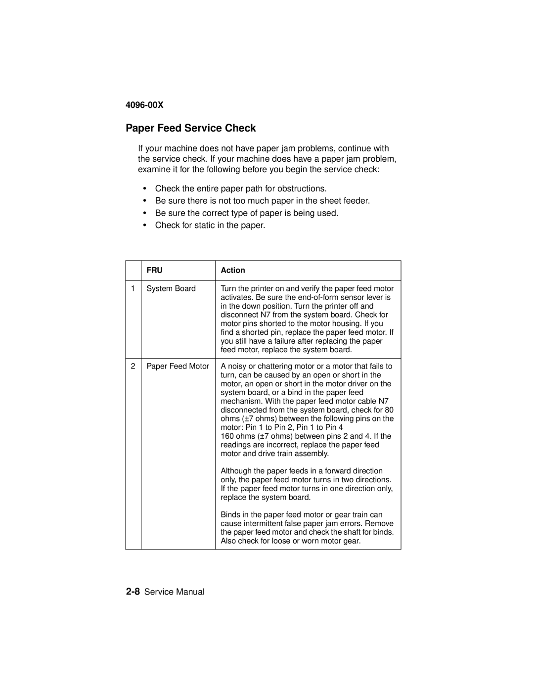 Lexmark 1100, 1000 manual Paper Feed Service Check 