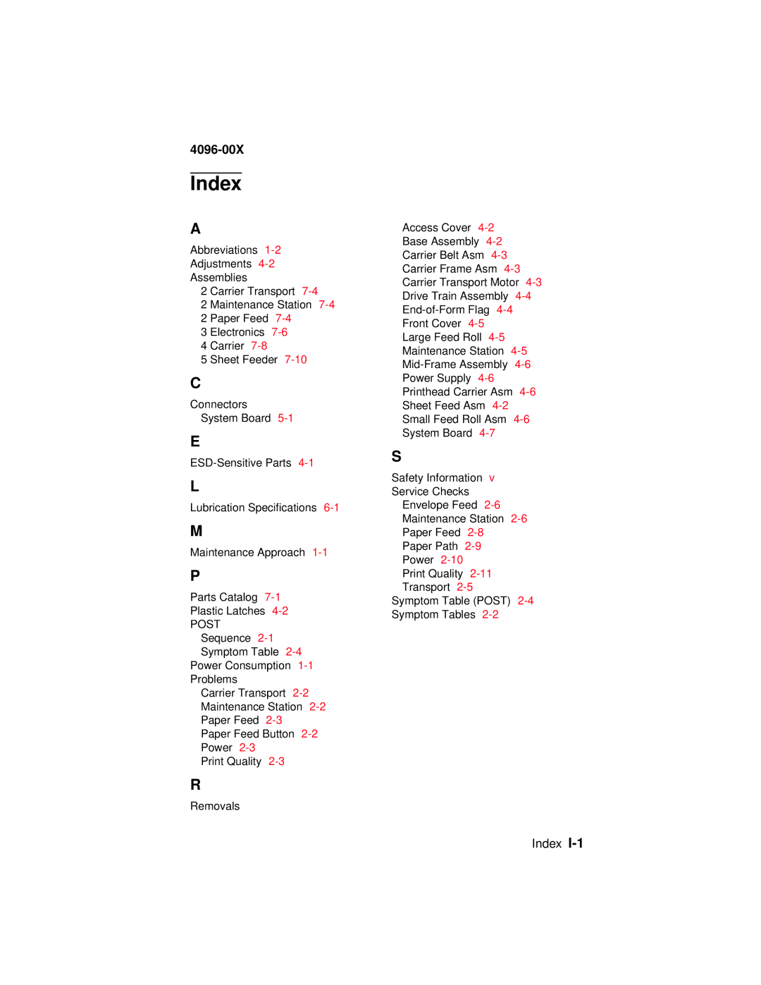 Lexmark 1000, 1100 manual Index, Post 