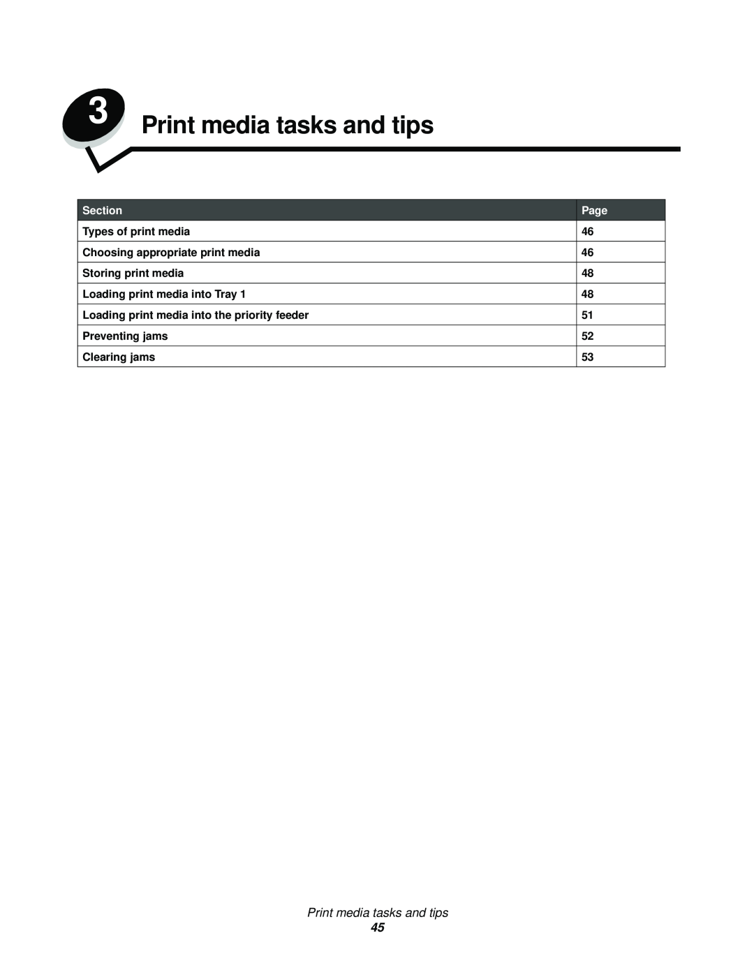 Lexmark 120 Print media tasks and tips, Types of print media, Choosing appropriate print media, Storing print media, Page 