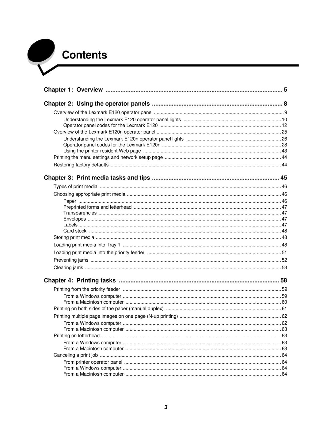 Lexmark 120 manual Contents 