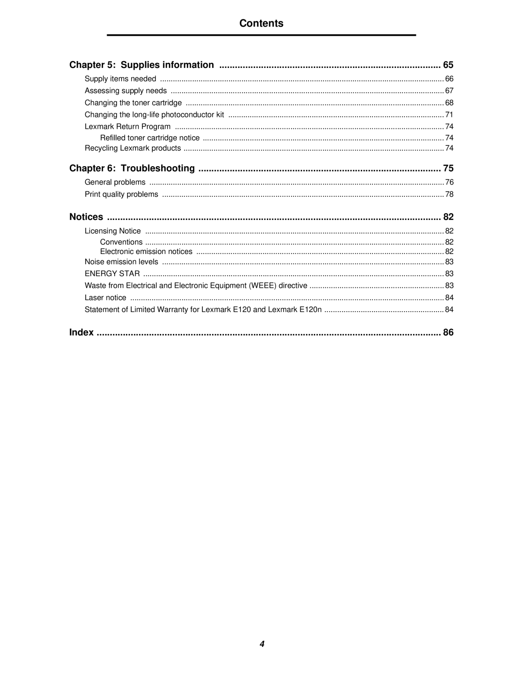 Lexmark 120 manual Contents 