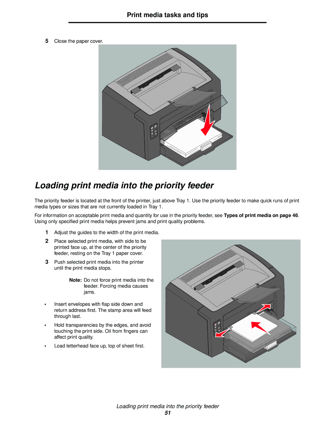 Lexmark 120 manual Loading print media into the priority feeder 