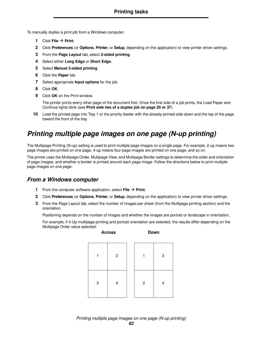 Lexmark 120 manual Printing multiple page images on one page N-up printing, Click File Æ Print 