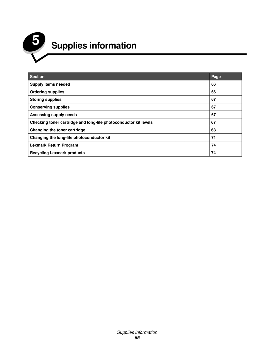 Lexmark 120 manual Supplies information 