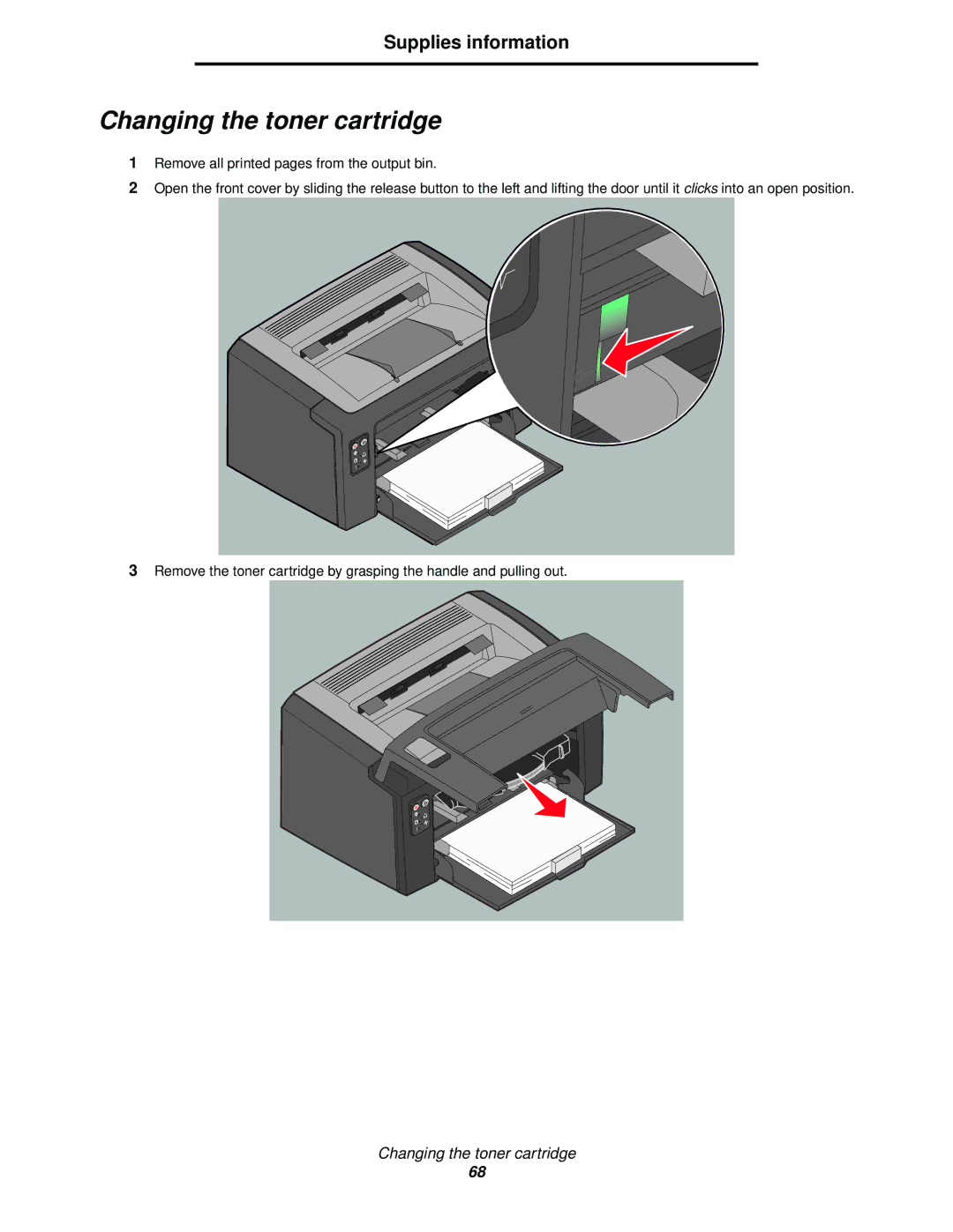 Lexmark 120 manual Changing the toner cartridge 