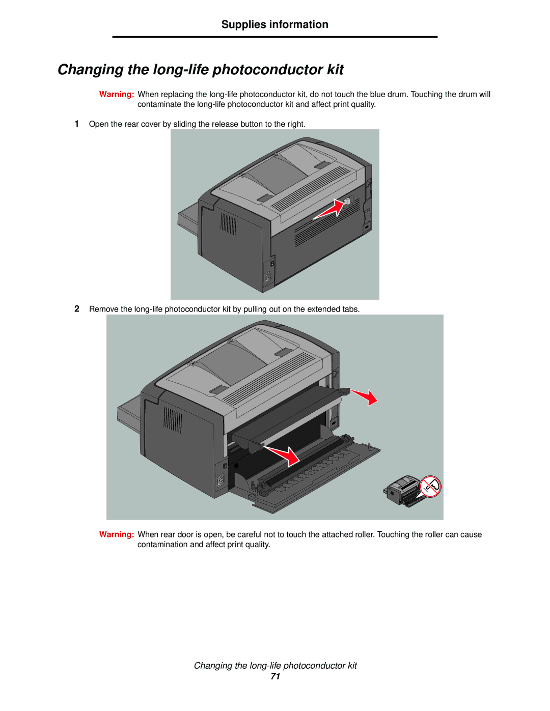 Lexmark 120 manual Changing the long-life photoconductor kit 