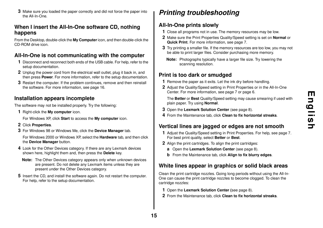 Lexmark 1200 Series manual Printing troubleshooting 