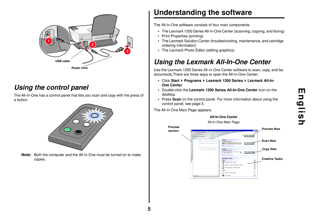 Lexmark 1200 Series manual Understanding the software, Using the control panel, Using the Lexmark All-In-One Center 