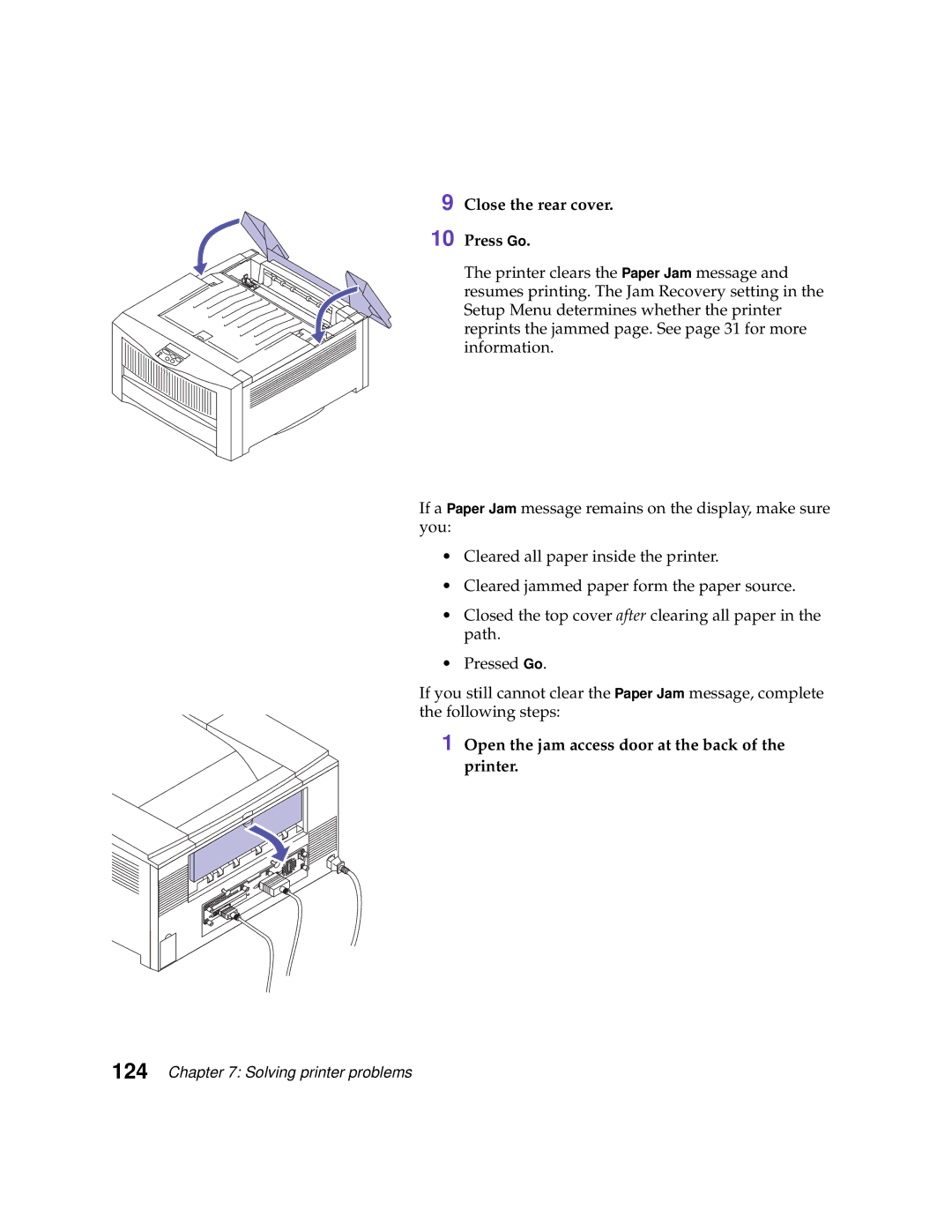 Lexmark 1200 manual Open the jam access door at the back of the printer 